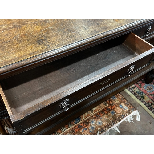 1043 - A 19th century French oak and pine commode, length 154cm, depth 66cm, height 97cm