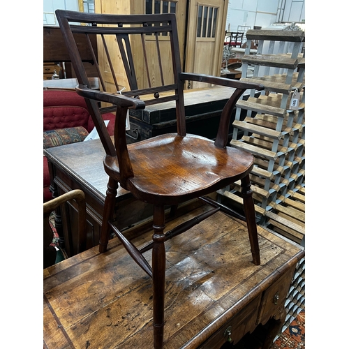 1047 - A mid 19th century elm and fruitwood Mendlesham elbow chair by Richard Day, width 48cm, depth 40cm, ... 