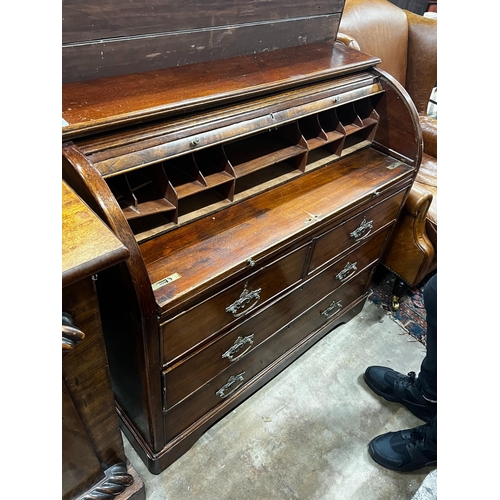 1052 - A mahogany tambour fronted cylinder bureau, width 105cm, depth 45cm, height 95cm