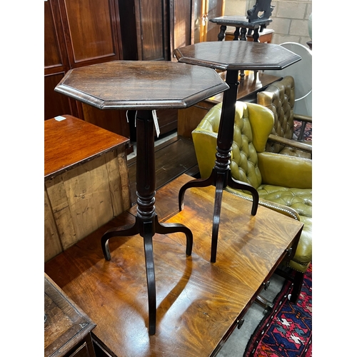 1059 - A pair of early Victorian and later mahogany octagonal wine tables, width 38cm, height 77cm
