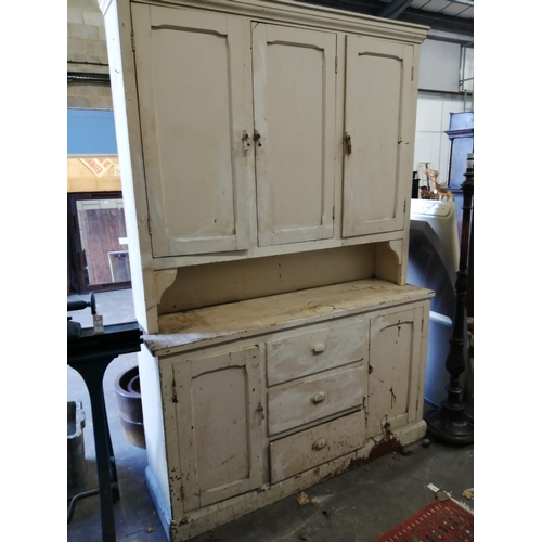 1002 - A late Victorian painted pine dresser, width 158cm, depth 46cm, height 230cm