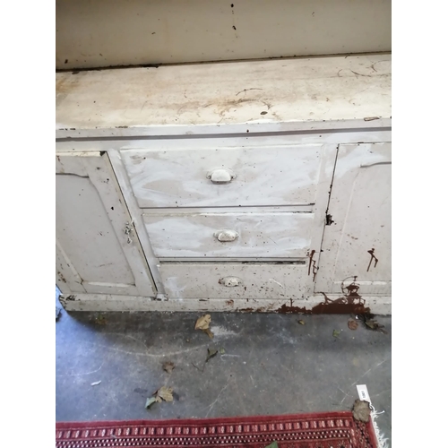 1002 - A late Victorian painted pine dresser, width 158cm, depth 46cm, height 230cm
