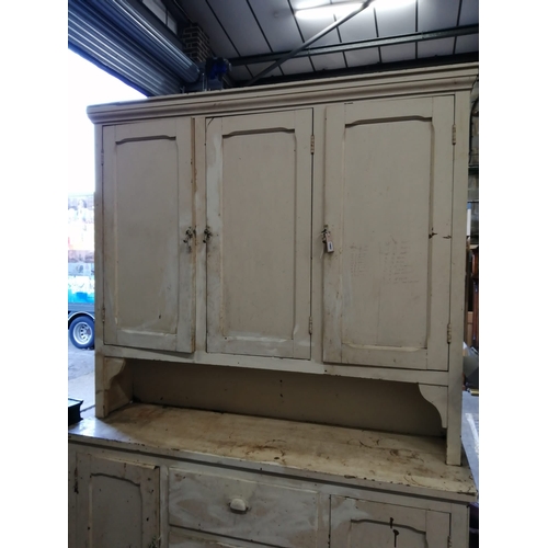 1002 - A late Victorian painted pine dresser, width 158cm, depth 46cm, height 230cm