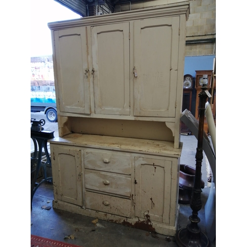 1002 - A late Victorian painted pine dresser, width 158cm, depth 46cm, height 230cm