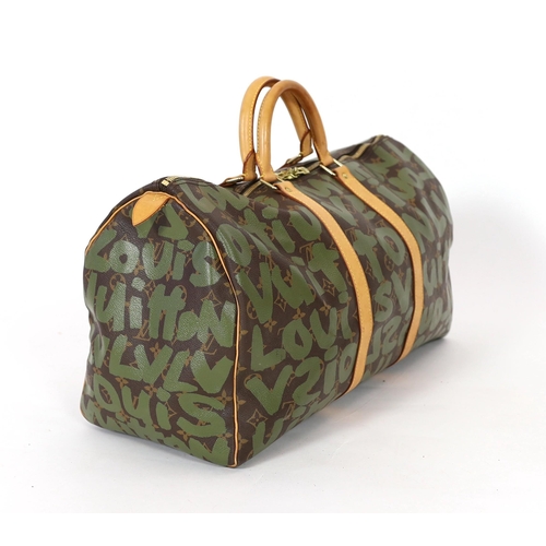 rare LOUIS VUITTON Stephen Sprouse Graffiti khaki green monogram Keepall 50  bag