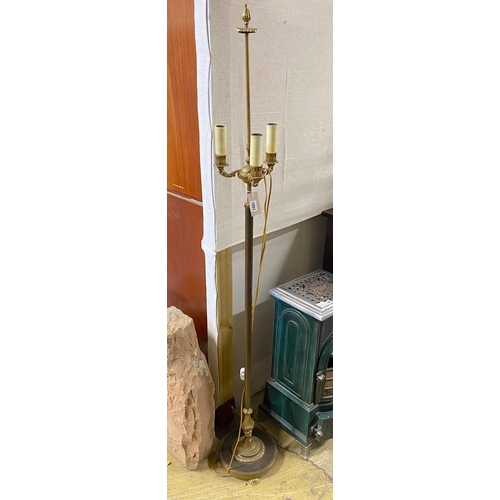 1001 - An Empire style gilt metal three branch standard lamp, height 165cm