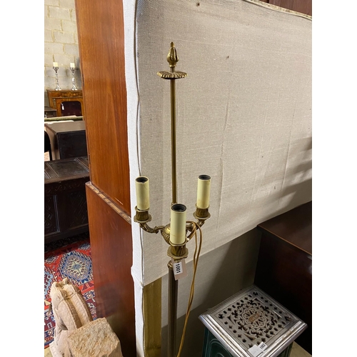 1001 - An Empire style gilt metal three branch standard lamp, height 165cm