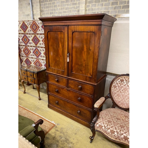 1022 - A small Victorian mahogany linen press, width 113cm, depth 54cm, height 179cm