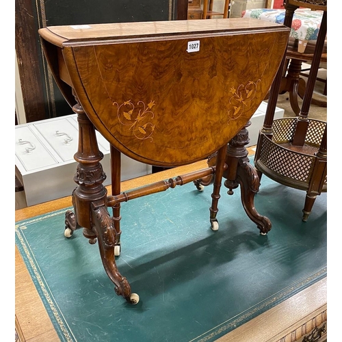 1027 - A Victorian marquetry inlaid walnut Sutherland table, width 61cm, height 61cm