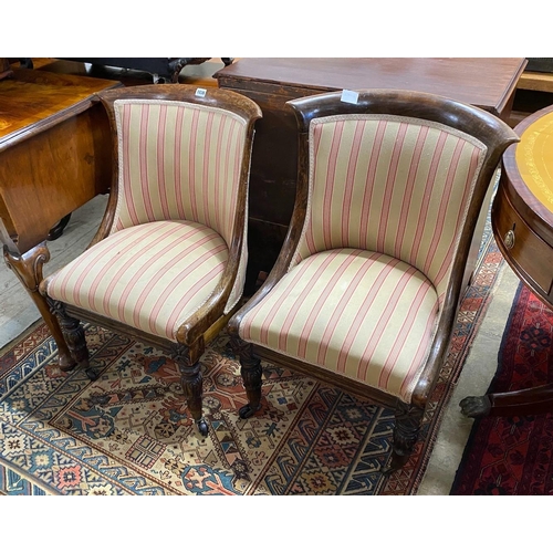 1036 - A pair of William IV simulated rosewood upholstered side chairs, width 51cm, depth 52cm, height 82cm... 