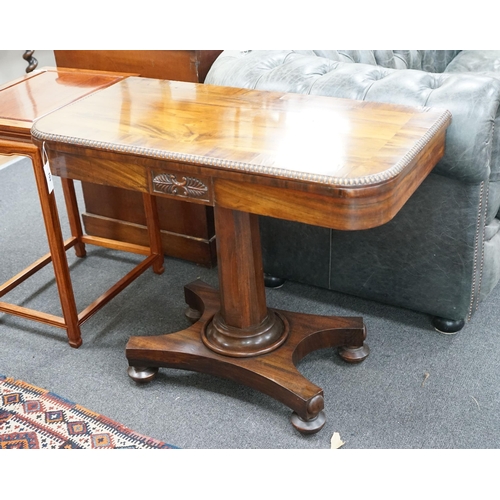 1037 - A Regency Gonçalo Alves rectangular folding card table, width 90cm, depth 45cm, height 73cm