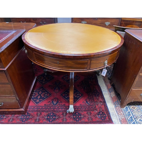 1055 - A Regency and later circular mahogany drum table, diameter 106cm, height 75cm