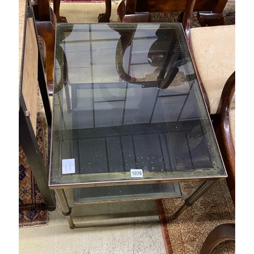 1076 - A Maison Janson style brass and glass two tier occasional table, width 46cm, depth 61cm, height 51cm... 