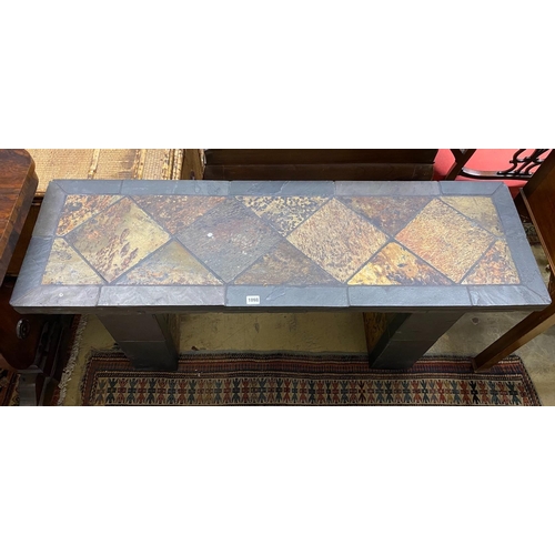 1098 - A South African rectangular slate console table, width 131cm, depth 40cm, height 65cm