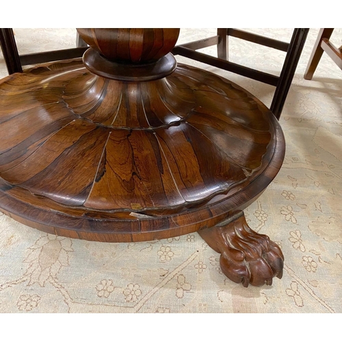 1105 - An early Victorian circular rosewood tilt top breakfast table, diameter 130cm, height 70cm