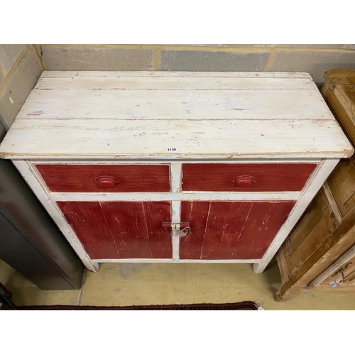 1124 - A Victorian painted pine cabinet, width 107cm, depth 46cm, height 106cm