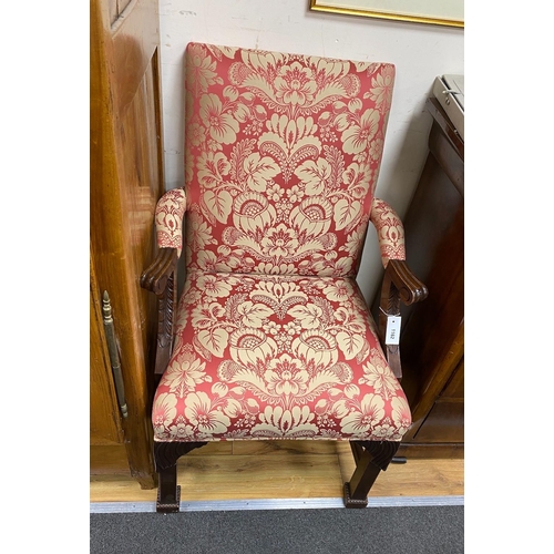 1162 - A George III style mahogany elbow chair, width 84cm, depth 67cm, height 101cm