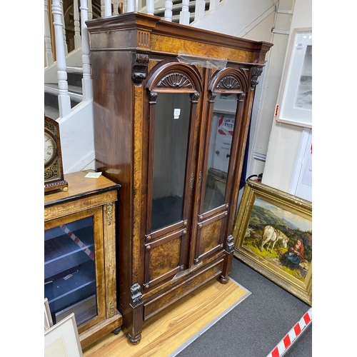 1170 - A 19th century French figured walnut glazed two door cabinet, width 101cm, depth 46cm, height 185cm... 