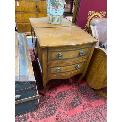 1177 - A pair of reproduction serpentine two drawer mahogany bedside chests, width 56cm, depth 41cm, height... 