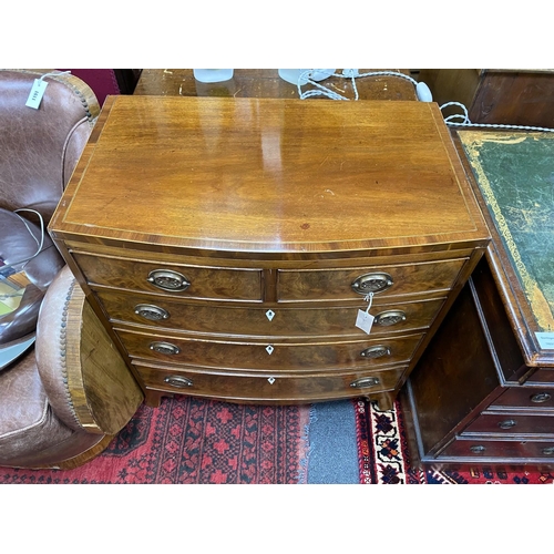 1190 - A small Regency and later boxwood strung mahogany bowfront chest, width 78cm, depth 49cm, height 81c... 