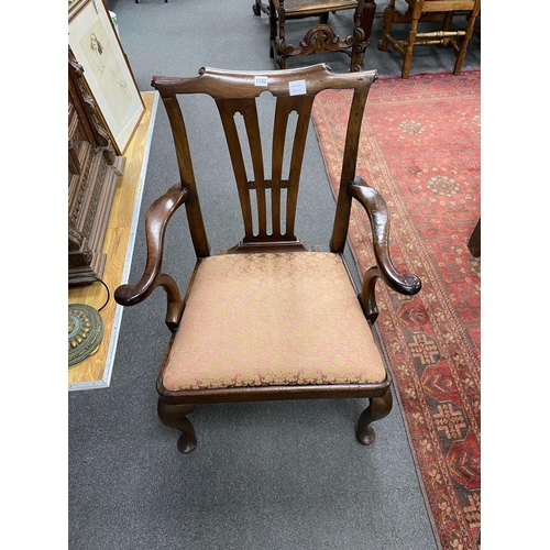 1192 - A George III mahogany elbow chair, width 70cm, depth 52cm, height 98cm