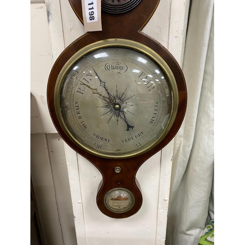 1198 - An early 19th century mahogany wheel barometer, height 98cm