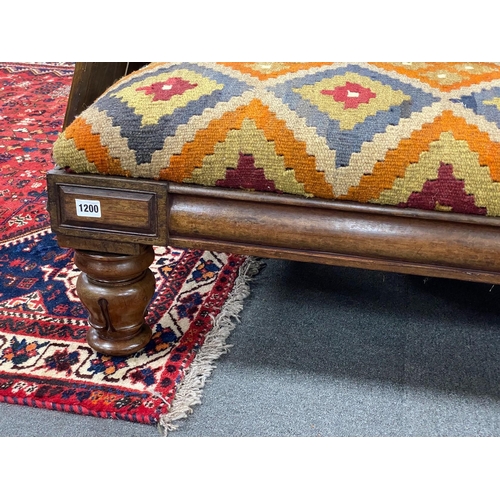 1200 - A William IV mahogany stool with polychrome kilim upholstered seat width 164cms, depth 59cms, height... 