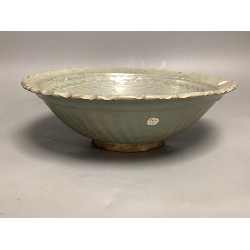 1275 - A Thai Sawankhalok celadon bowl, 14th-16th century,  28cms diameter Provenance- collected by the ven... 