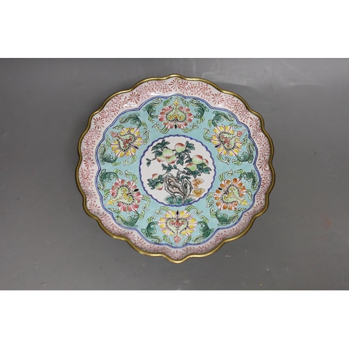 1282 - A boxed Chinese Guangzhou enamel comport, 21cm diameter