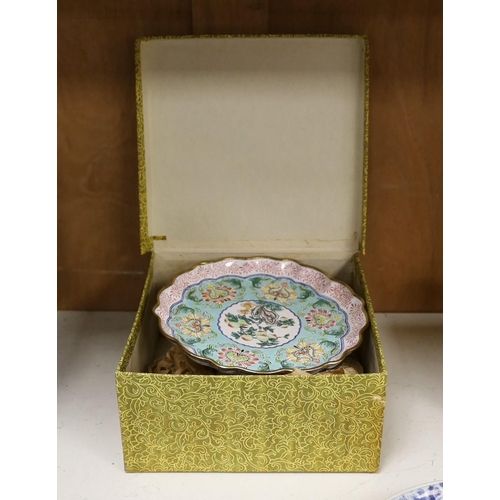 1282 - A boxed Chinese Guangzhou enamel comport, 21cm diameter