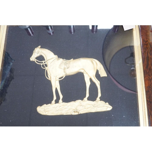 1291 - A Victorian cast gilt metal horse, rosewood framed, 43 x 50cm total