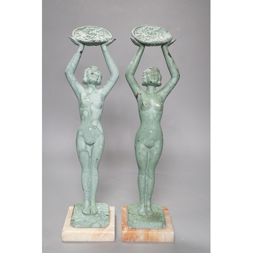 1295 - A pair of Art Deco bronzed metal figures stamped Limousin, 37cm