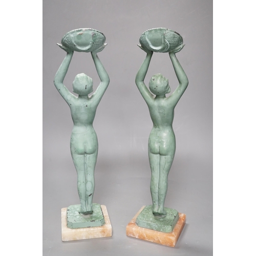 1295 - A pair of Art Deco bronzed metal figures stamped Limousin, 37cm