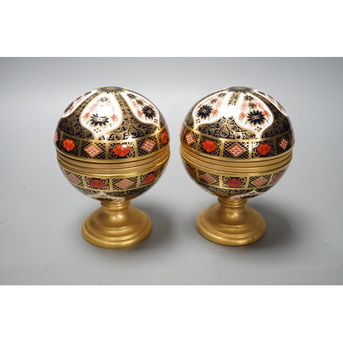 1296 - A Royal Crown Derby Millennium globe thermometer and a Millennium globe aneroid barometer, 13cms hig... 