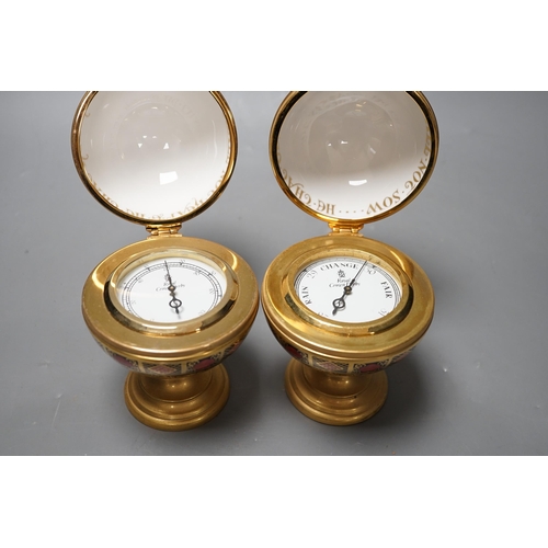 1296 - A Royal Crown Derby Millennium globe thermometer and a Millennium globe aneroid barometer, 13cms hig... 