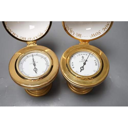 1296 - A Royal Crown Derby Millennium globe thermometer and a Millennium globe aneroid barometer, 13cms hig... 