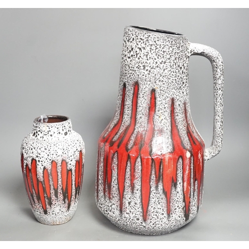 1299 - A Scheurich West German volcanic-glaze ewer and matching vase, Tallest 39 cm