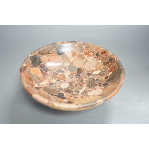 1301 - A small polished puddingstone tazza, 23cms diameter