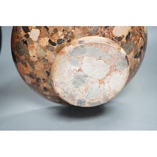 1301 - A small polished puddingstone tazza, 23cms diameter