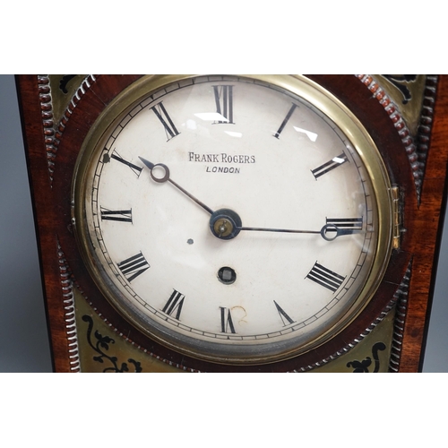 1302 - A Regency cut brass inlaid mahogany bracket timepiece by Frank Rogers, 46cm tall