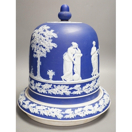 1304 - A Wedgwood style blue jasper stilton dome and stand, 36cms high