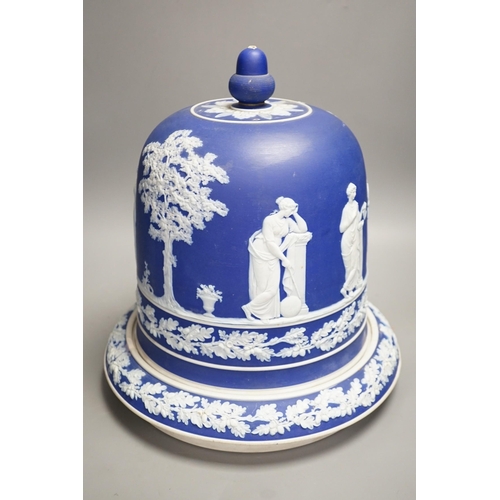 1304 - A Wedgwood style blue jasper stilton dome and stand, 36cms high