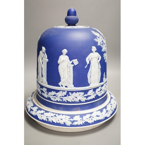 1304 - A Wedgwood style blue jasper stilton dome and stand, 36cms high