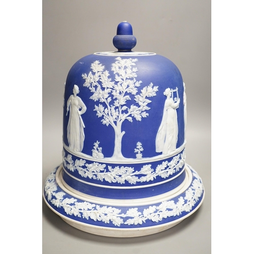 1304 - A Wedgwood style blue jasper stilton dome and stand, 36cms high