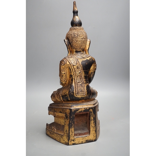 1307 - Two Thai gilt wood figures of Buddha, tallest 41cms high