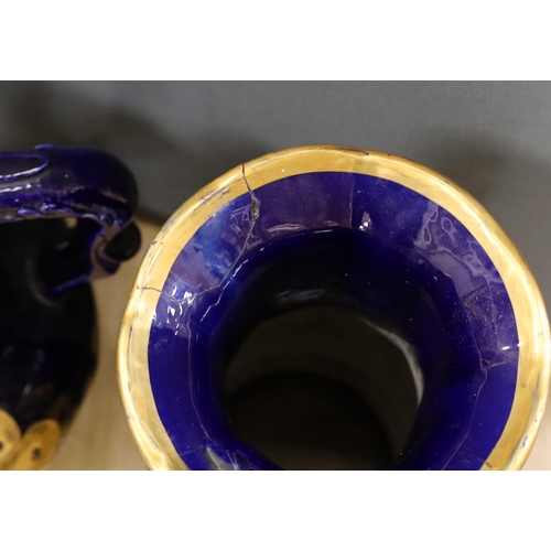 1316 - A large early 19th century Masons ironstone cobalt blue and gilt decorated jug and two similar large... 