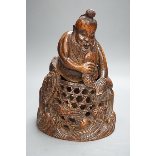 1321 - A Chinese bamboo figure of a fisherman, 19th century, 23cms high