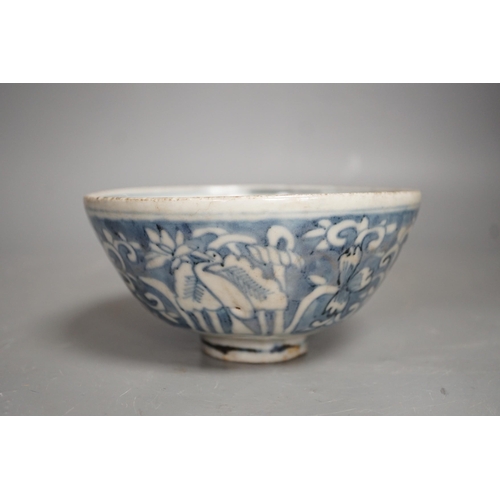 1327 - A Chinese late Ming blue and white egret and Lotus bowl, Zhangzhou kilns, 14.7cm Provenance- colle... 