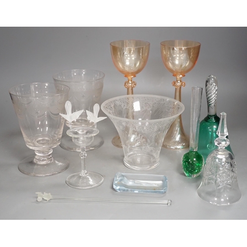 1331 - Two Venetian lustre glass goblets, a pair of rummers and sundry glassware, goblets 20cm high