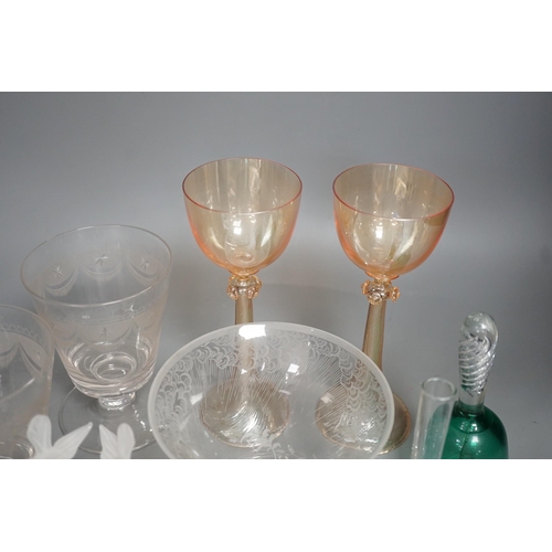 1331 - Two Venetian lustre glass goblets, a pair of rummers and sundry glassware, goblets 20cm high